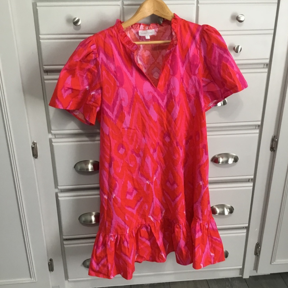 SUGARLIPS Blevin Ikat Celeste Mini Dress Red Pink Purple size S